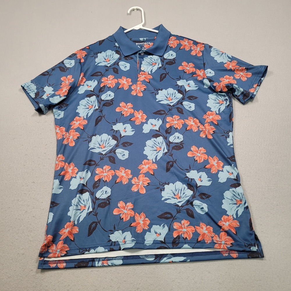 Bonobos‎ Golf Mens Slim Fit Floral Polo Shirt Blue Orange Medium GKT10929S